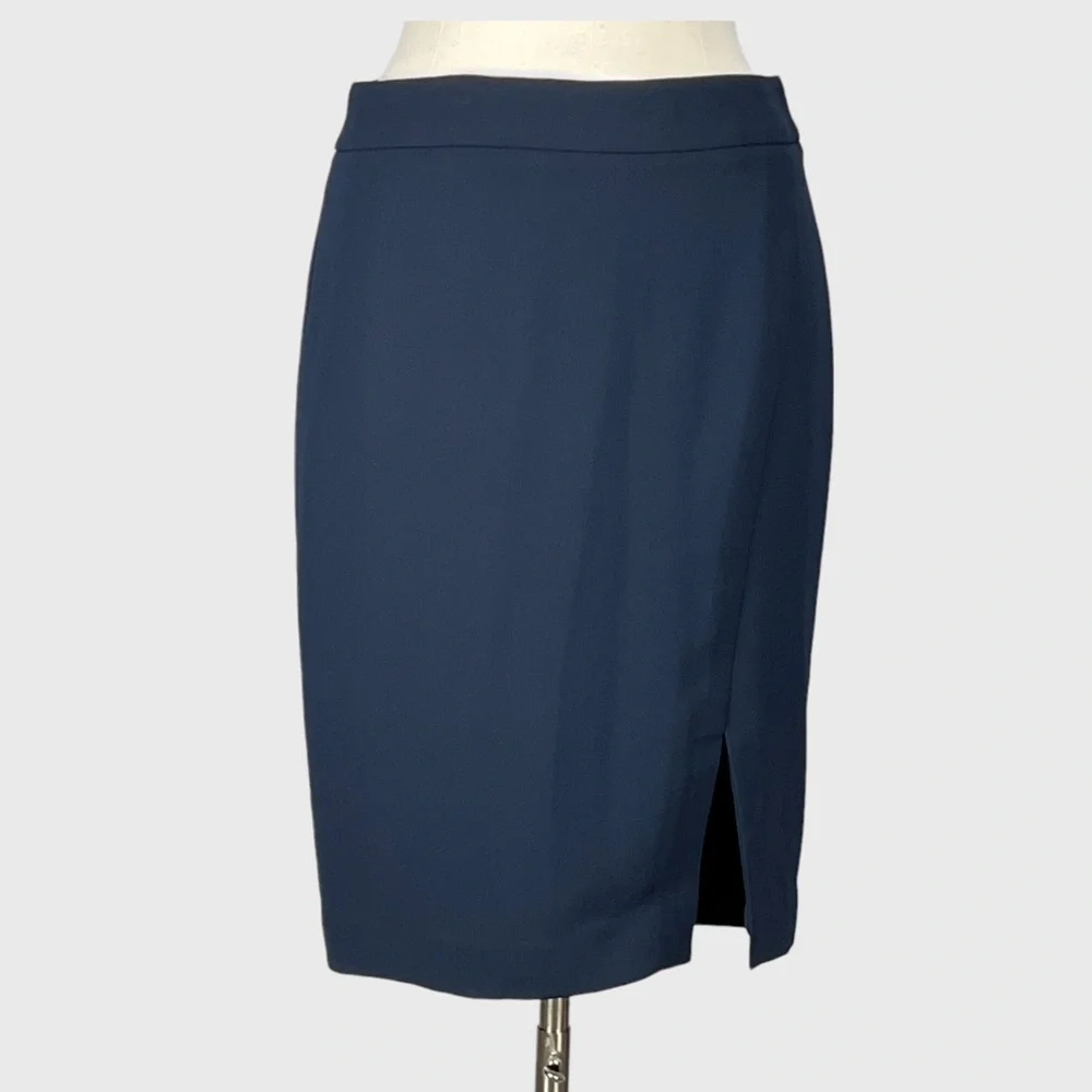 Talbots Womens Petite Navy Blue Pencil Skirt Front Slit Career size 6P